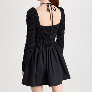 NWT STAUD Cassidy Smocked Mini Dress in Black L